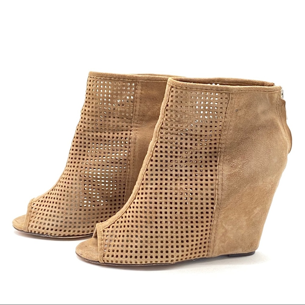 Ash Tan June Perforated Wedge Ankle Boots